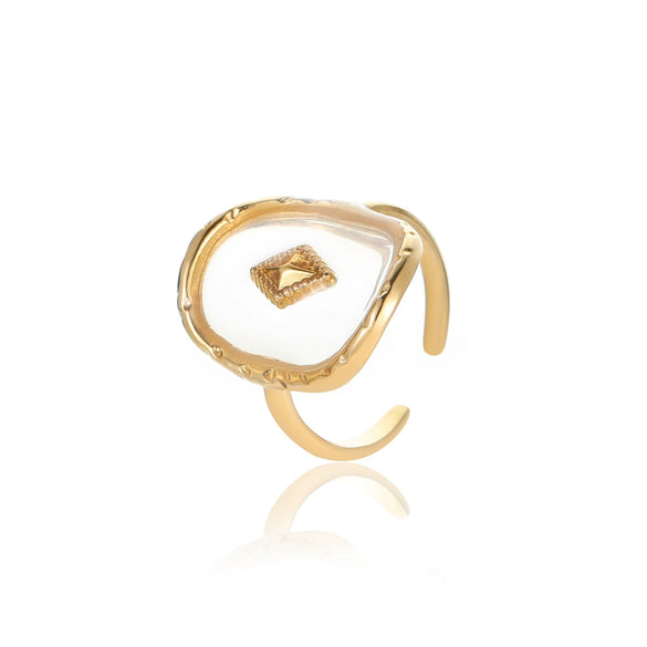 Wholesale Titanium Steel Geometric Rhombus Opening Adjustable Goldplated Light Luxury Style Ring
