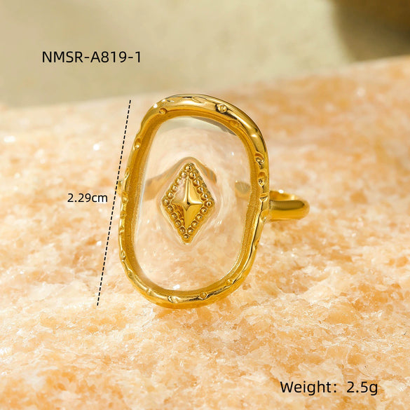 Wholesale Titanium Steel Geometric Rhombus Opening Adjustable Goldplated Light Luxury Style Ring