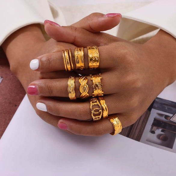 Wholesale Titanium Steel Geometric Ring With Irregular Texture And Concave Convex Creative Design Electroplated For Women
