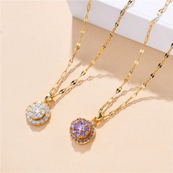 Wholesale Titanium Steel Geometric Rotating Necklace For Female With Electroplating And Water Wave Chain