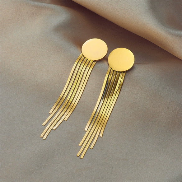 Wholesale Titanium Steel Geometric Round Blade Tassel Irregular Women's Ear Studs With Electroplating