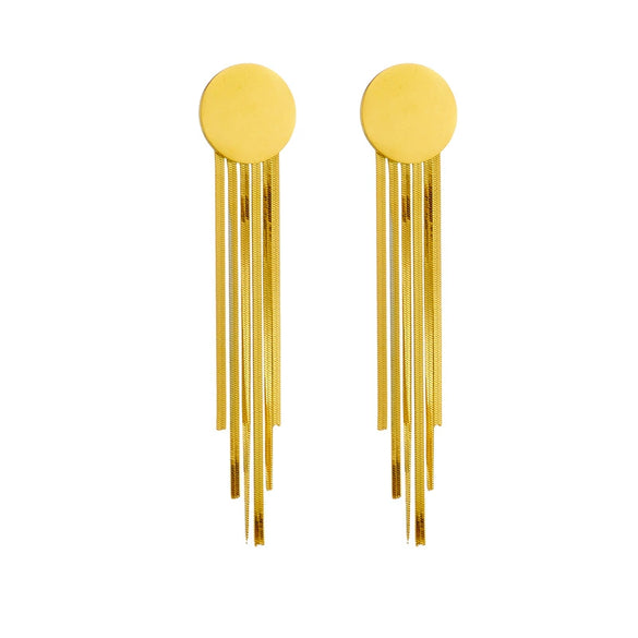 Wholesale Titanium Steel Geometric Round Blade Tassel Irregular Women's Ear Studs With Electroplating