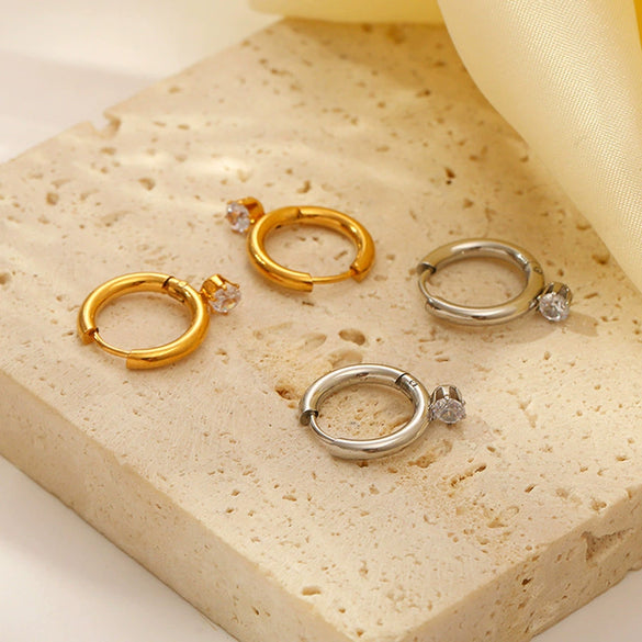 Wholesale Titanium Steel Geometric Round Claw Drill Electroplated Women's Earrings