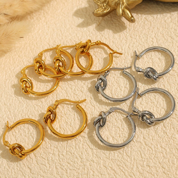 Wholesale 316L Stainless Steel Geometric Round Knotted Niche Design Women's Earrings With Electroplating