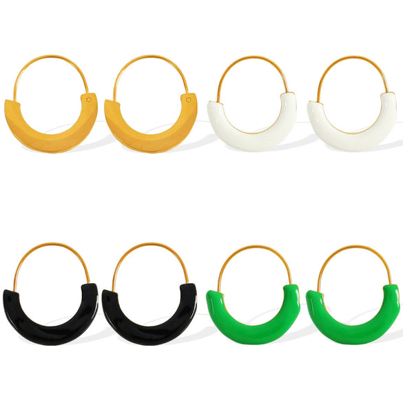 Wholesale 316L Stainless Steel Geometric Round Oil Drop Enamel Earrings For Women With Electroplating