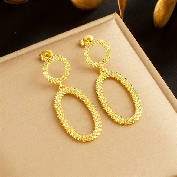 Wholesale Titanium Steel Geometric Round Oval Triangle Pendant Accessories Earrings For Women With Electroplating