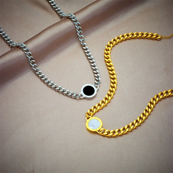 Wholesale Titanium Steel Geometric Round Plate Connection Chain Punk Hiphop Necklace For Women
