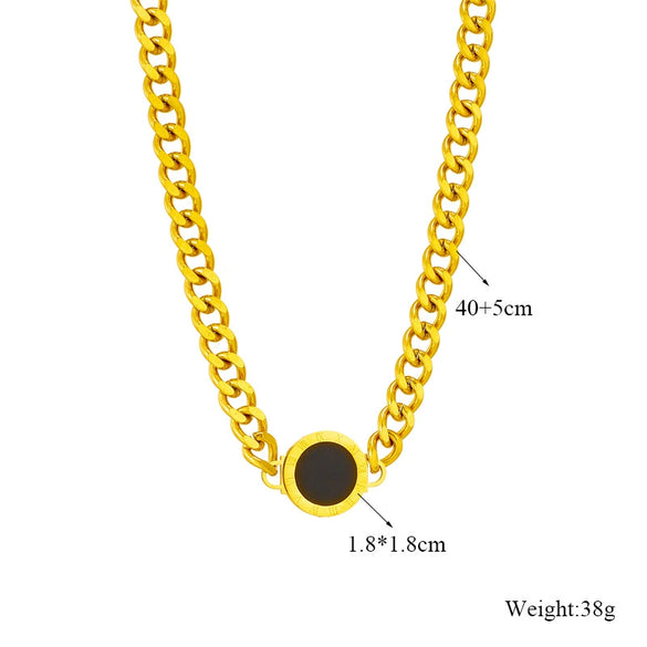 Wholesale Titanium Steel Geometric Round Plate Connection Chain Punk Hiphop Necklace For Women