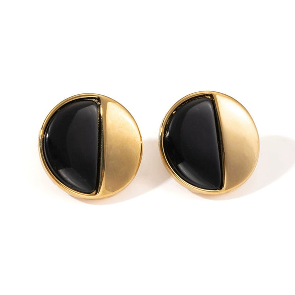 Wholesale Titanium Steel Geometric Round Retro High Grade Black And White Electroplated Unisex Earrings