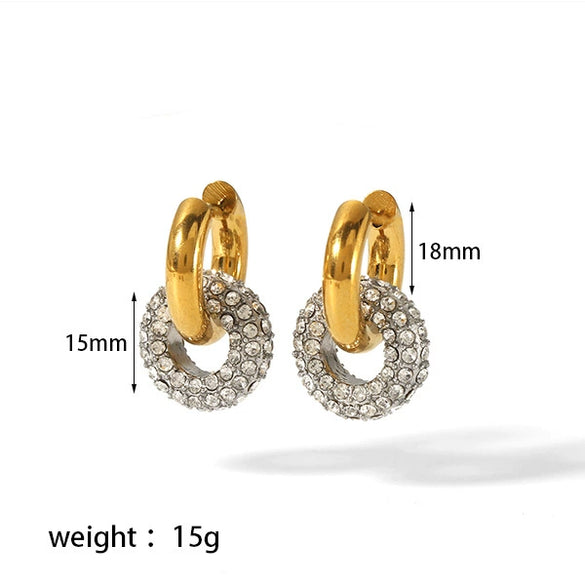 Wholesale Titanium Steel Geometric Round Tassel Donut Earrings With Electroplating And Colorful Full Diamond