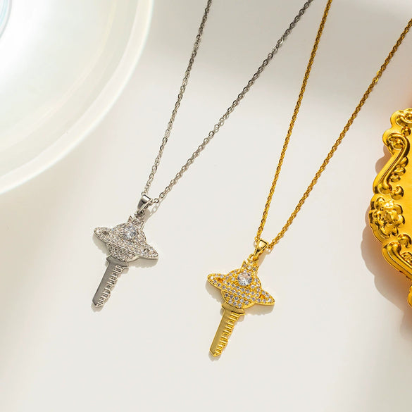 Wholesale Titanium Steel Geometric Saturn Key Necklace With Diamond For Women Light Luxury Style