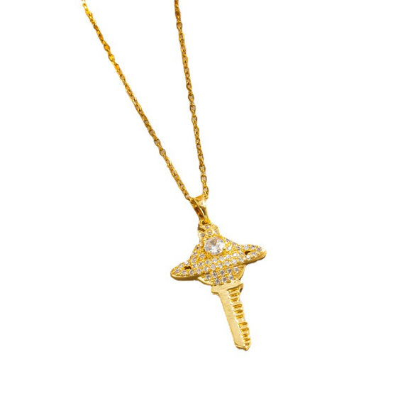Wholesale Titanium Steel Geometric Saturn Key Necklace With Diamond For Women Light Luxury Style