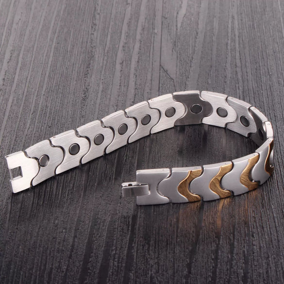 Wholesale Titanium Steel Geometric Single Row Magnet Energy Men's Bracelet With Electroplating