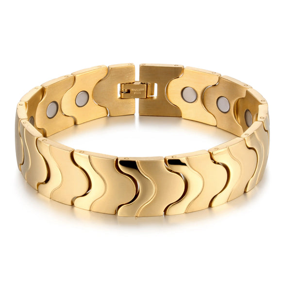 Wholesale Titanium Steel Geometric Single Row Magnet Energy Men's Bracelet With Electroplating