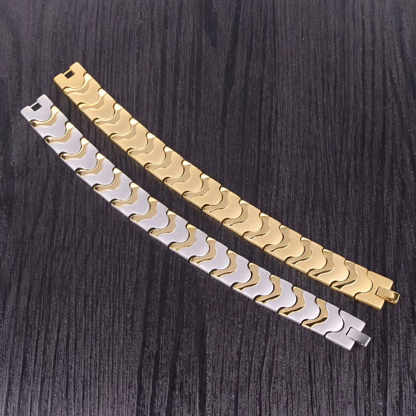 Wholesale Titanium Steel Geometric Single Row Magnet Energy Men's Bracelet With Electroplating