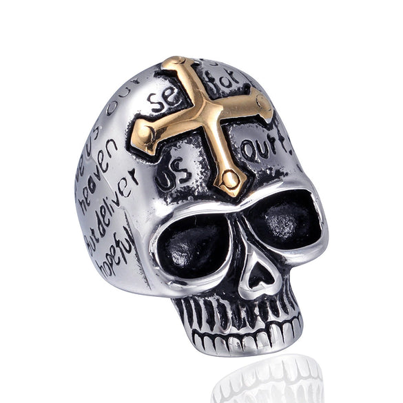 Wholesale Titanium Steel Geometric Skull Cross Unisex Ring With Electroplating