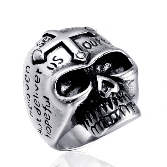 Wholesale Titanium Steel Geometric Skull Cross Unisex Ring With Electroplating