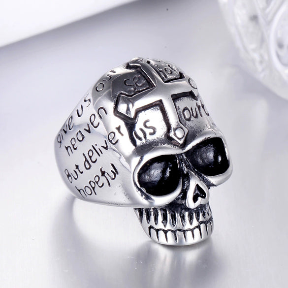Wholesale Titanium Steel Geometric Skull Cross Unisex Ring With Electroplating