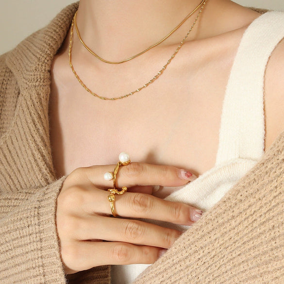 Wholesale Titanium Steel Geometric Snake Bone Chain Doublelayer Women's Clavicle Necklace With Electroplating