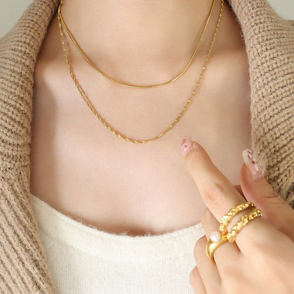 Wholesale Titanium Steel Geometric Snake Bone Chain Doublelayer Women's Clavicle Necklace With Electroplating