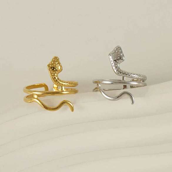 Wholesale Titanium Steel Geometric Snake Ring For Women With Electroplating Hollow And Adjustable Design