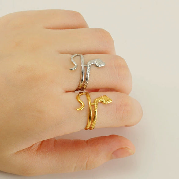 Wholesale Titanium Steel Geometric Snake Ring For Women With Electroplating Hollow And Adjustable Design