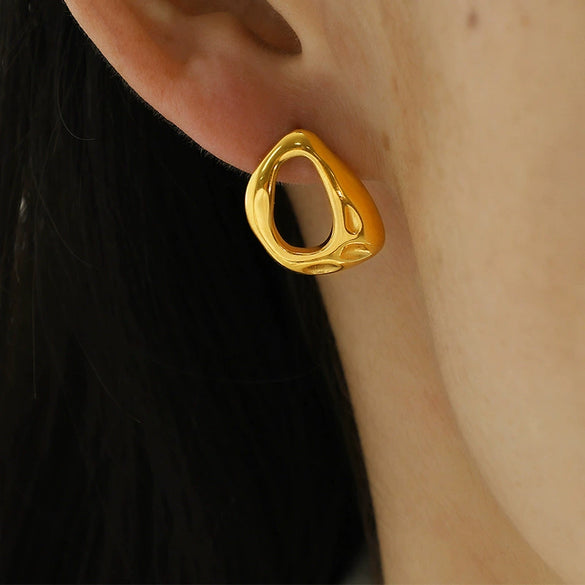 Wholesale 316L Stainless Steel Geometric Specialshaped Cut Out Electroplated Women's Earrings