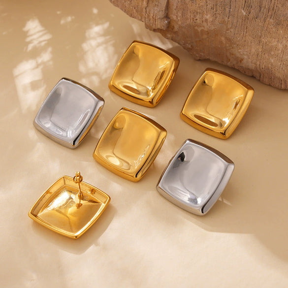 Wholesale Titanium Steel Geometric Square Concave Earrings 18K Gold Plated Simple Style For Women
