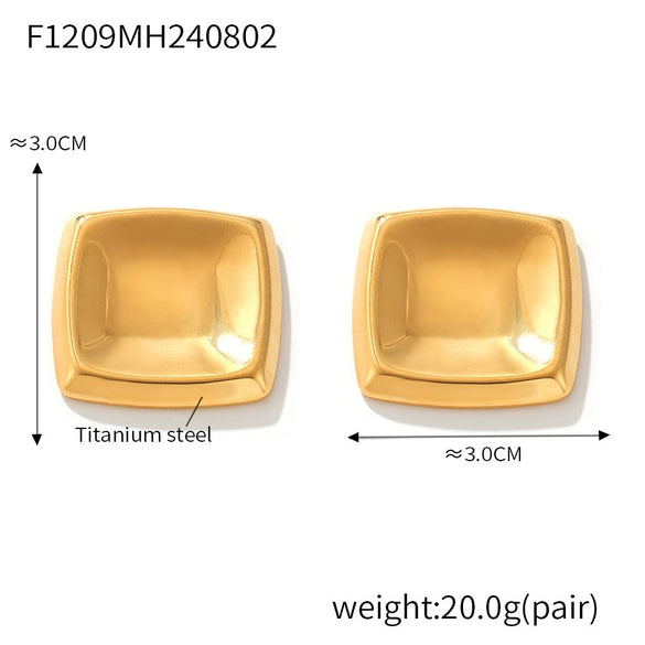 Wholesale Titanium Steel Geometric Square Concave Earrings Plated With 18K Gold Simple Style For Women