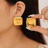 Wholesale Titanium Steel Geometric Square Concave Earrings Plated With 18K Gold Simple Style For Women