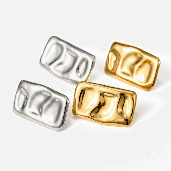 Wholesale Titanium Steel Geometric Square Hammer Pattern Earrings For Women With 18K Gold Electroplating