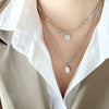 Wholesale 316L Stainless Steel Geometric Square Tassel Oval Pendant Double Layer Stacked Hip Hop Necklace For Women Electroplated