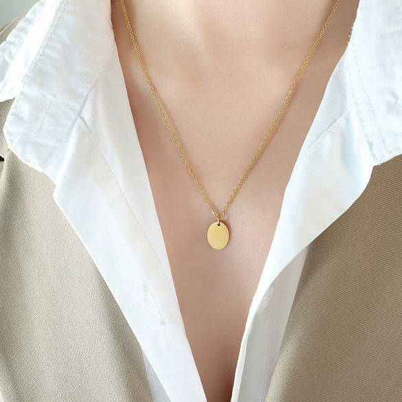 Wholesale 316L Stainless Steel Geometric Square Tassel Oval Pendant Double Layer Stacked Hip Hop Necklace For Women Electroplated