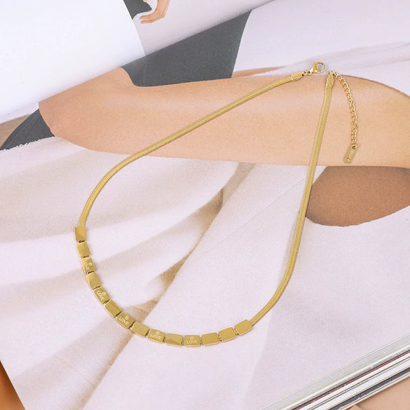 Wholesale Titanium Steel Geometric Square Women's Necklace With Snake Bone Chain And Electroplating Treatment