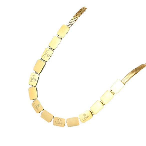 Wholesale Titanium Steel Geometric Square Women's Necklace With Snake Bone Chain And Electroplating Treatment