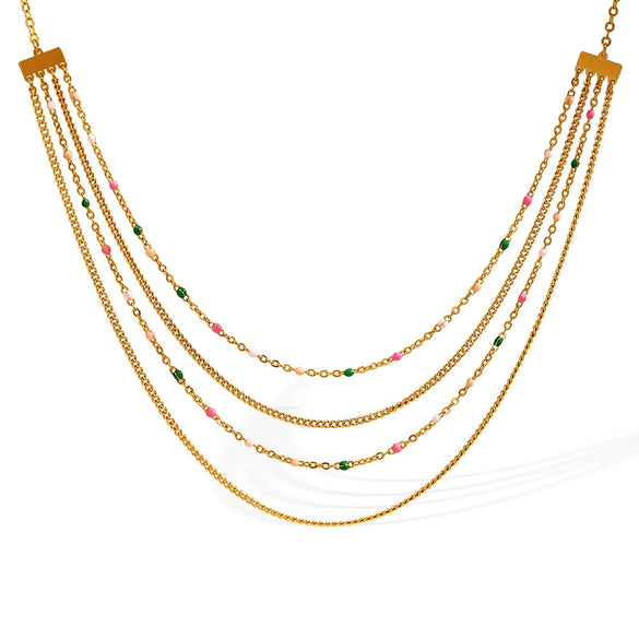 Wholesale 316L Stainless Steel Geometric Stacked Clavicle Chain Necklace For Women With Electroplating