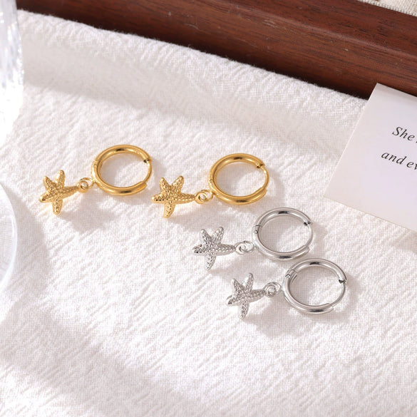 Wholesale Titanium Steel Geometric Starfish Pendant Earrings For Women Minimalist Style
