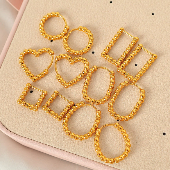 Wholesale 316L Stainless Steel Geometric Stud Earrings For Women Simple Retro Style With Gold Beads And Electroplating