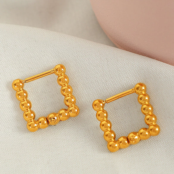 Wholesale 316L Stainless Steel Geometric Stud Earrings For Women Simple Retro Style With Gold Beads And Electroplating