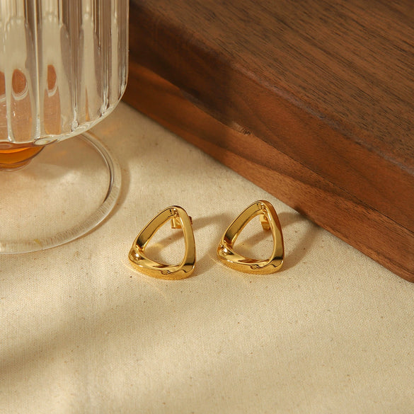 Wholesale Titanium Steel Geometric Stud Earrings 18K Gold Plated Triangle Hollow Unisex