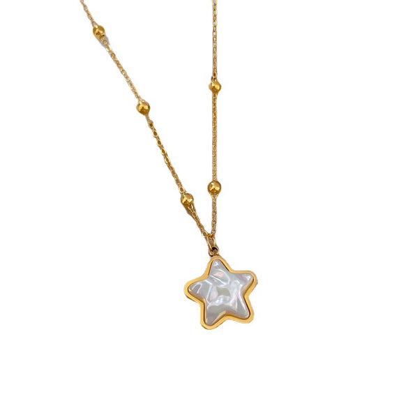 Wholesale Titanium Steel Geometric Style Electroplated Star Mermaid Necklace Unisex