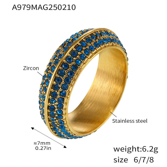 Wholesale 316L Stainless Steel Geometric Style Ring With Four Rows Of Full Diamonds Inlaid With 5A Zircon And Electroplating Treatment For Unisex