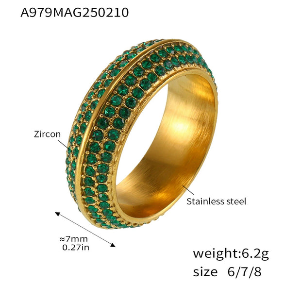 Wholesale 316L Stainless Steel Geometric Style Ring With Four Rows Of Full Diamonds Inlaid With 5A Zircon And Electroplating Treatment For Unisex