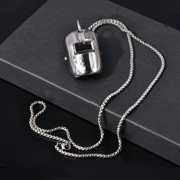 Wholesale Titanium Steel Geometric Style Welding Mask Necklace Pendant With Electroplating For Men And Women
