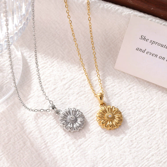 Wholesale Titanium Steel Geometric Sunflower Pendant Necklace With Electroplating O Word Chain For Women Simple Style