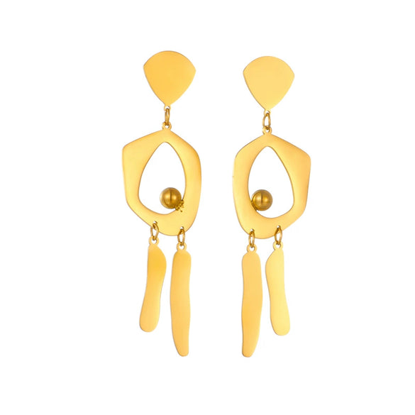 Wholesale Titanium Steel Geometric Tassel Long Pendant Earrings For Women Electroplated