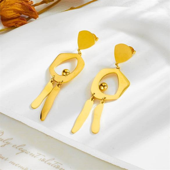 Wholesale Titanium Steel Geometric Tassel Long Pendant Earrings For Women Electroplated