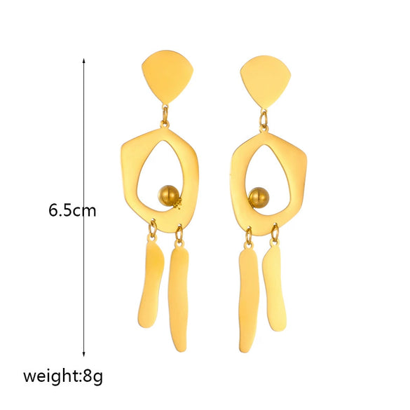Wholesale Titanium Steel Geometric Tassel Long Pendant Earrings For Women Electroplated