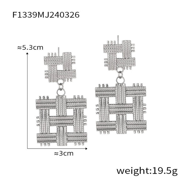 Wholesale 316L Stainless Steel Geometric Texture Electroplated Unisex Earrings