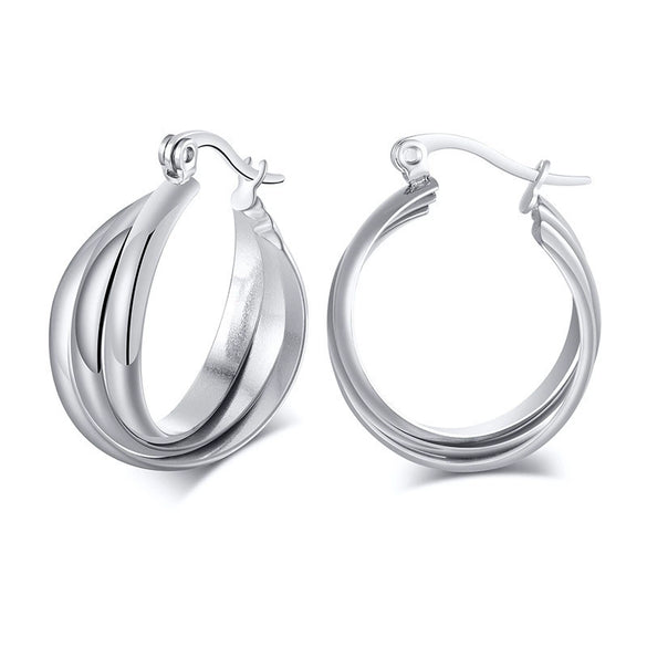 Wholesale Titanium Steel Geometric Threering Threecolor Earrings With Electroplating